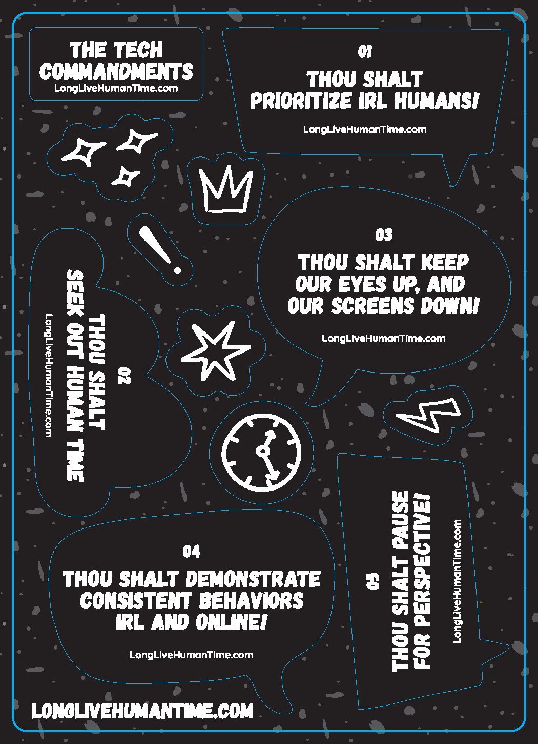 THE TECH COMMANDMENT Stickers Black! --  (2 sticker sheets with all 10 Commandments!)