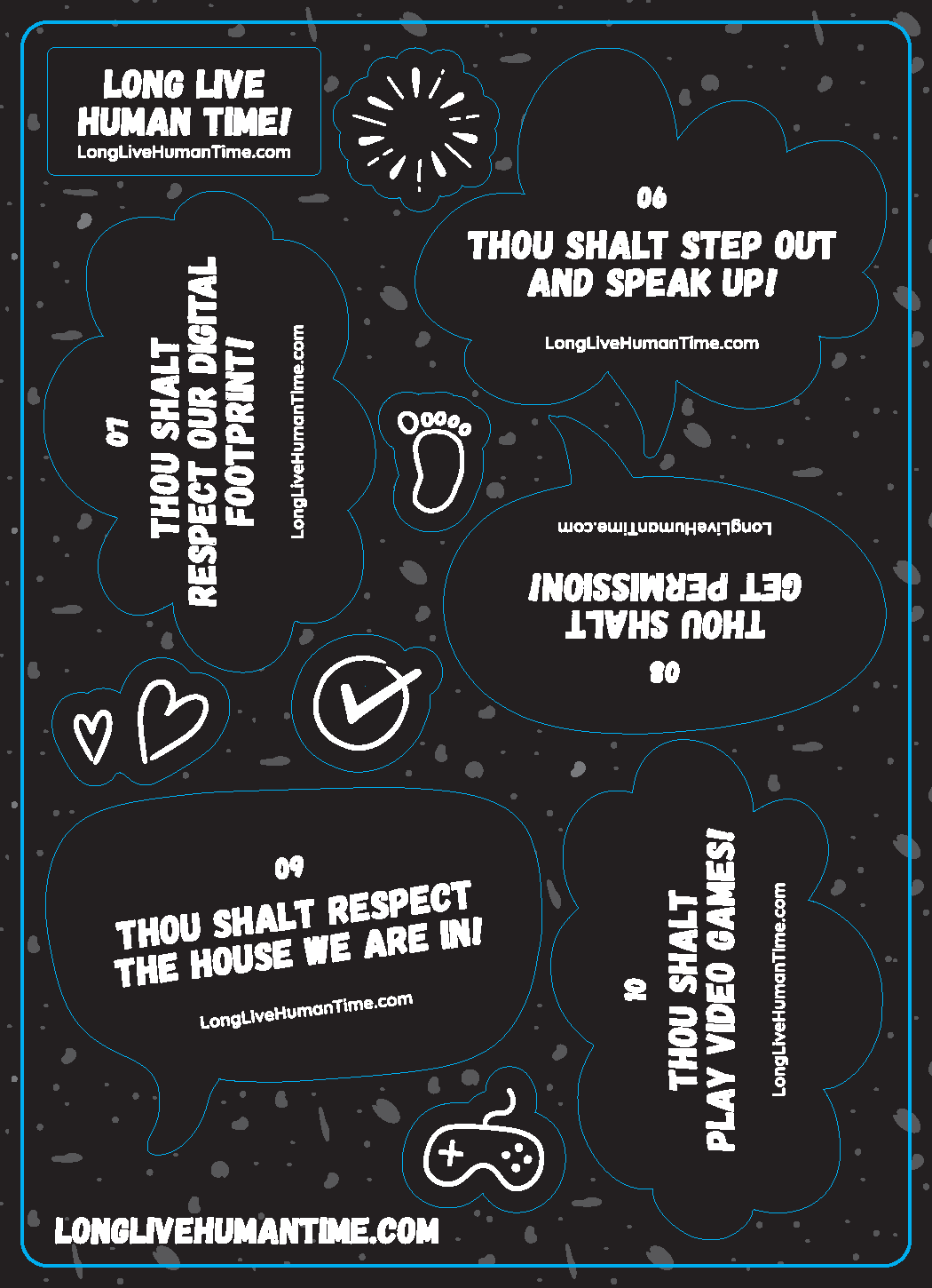 THE TECH COMMANDMENT Stickers Black! --  (2 sticker sheets with all 10 Commandments!)