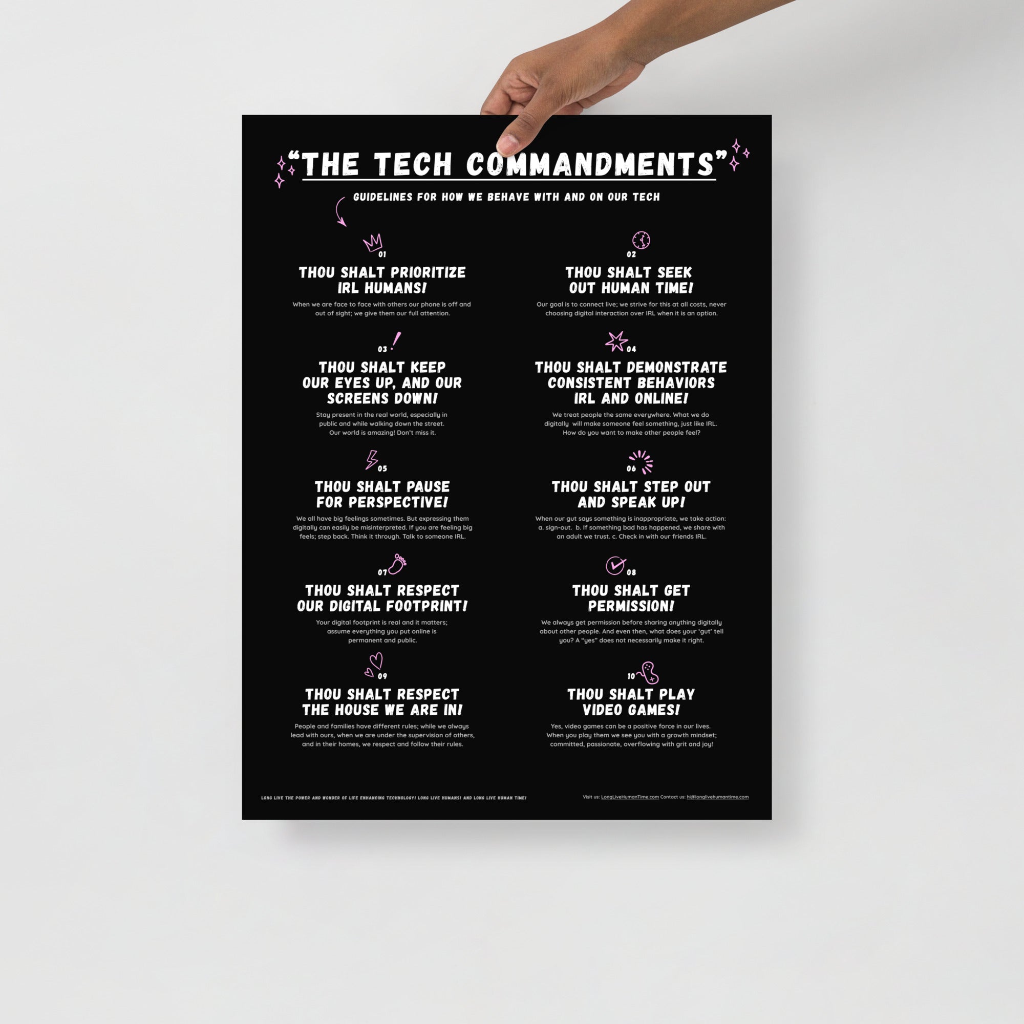 The Tech Commandments Black White 18x24